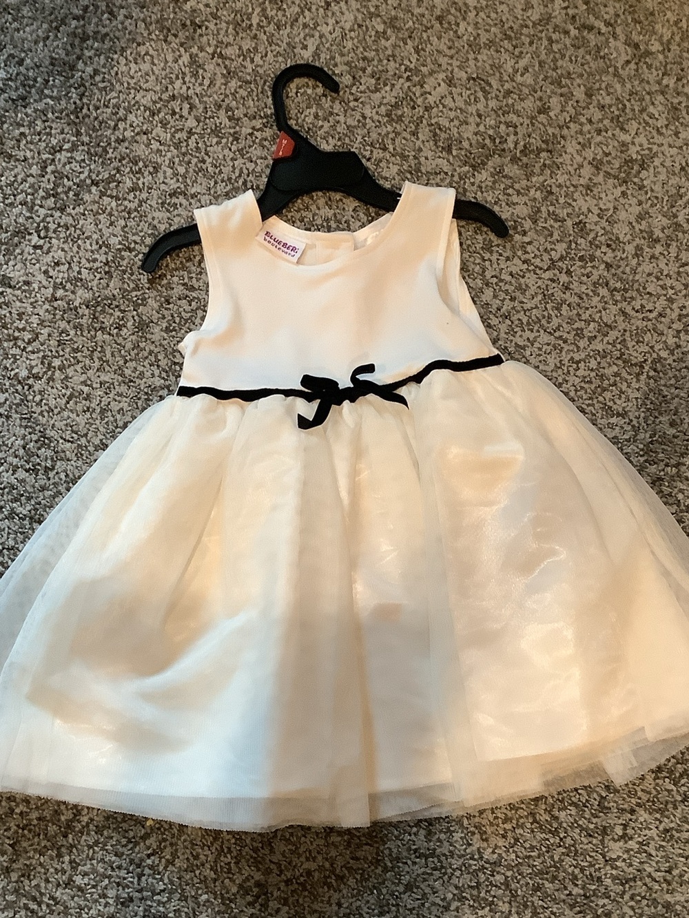 Blueberi Boulevard Cream Tulle Dress with Black Waist Bow